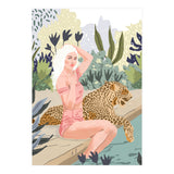 How to Train Your Leopard, Wild Cat Bohemian Woman Painting, Swimming Pool Bikini Summer Swim Animal (Print Only) thumbnail