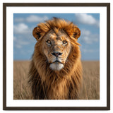 Majestic Lion In African Savanna Under Blue Sky thumbnail