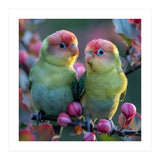 Two Lovebirds On A Branch Surrounded By Berries (Print Only) thumbnail
