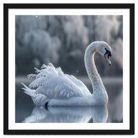 Majestic White Swan Gracefully Floating On Water