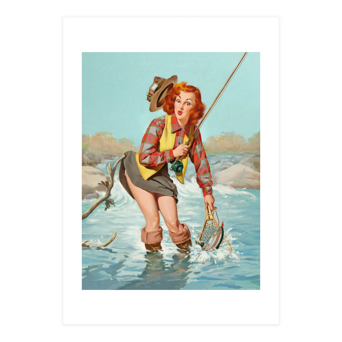 Sexy Pinup Girl On Fishing Accident (Print Only)