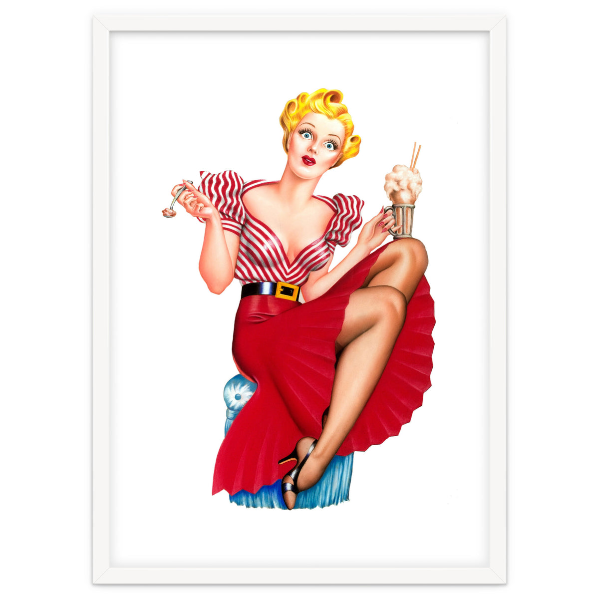 Pinup Blonde Posing With Ice Cream