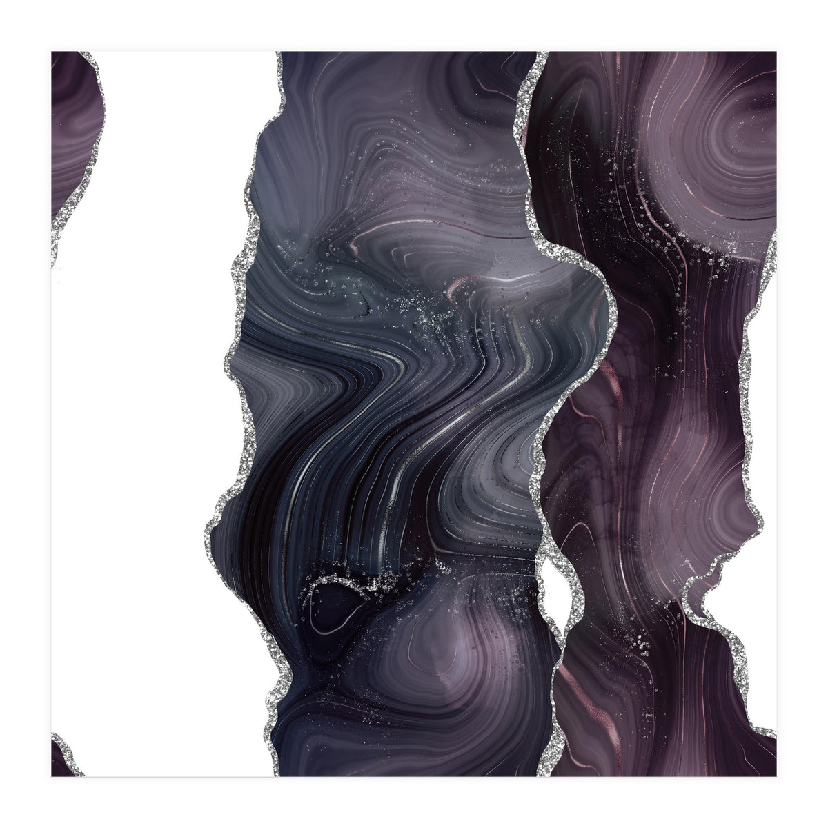 Black & Silver Glitter Agate Texture 06  (Print Only)