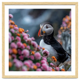 Puffin Bird Among Colorful Wildflowers In Bloom thumbnail