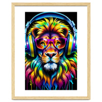 A Lion In Glasses Listens To Music