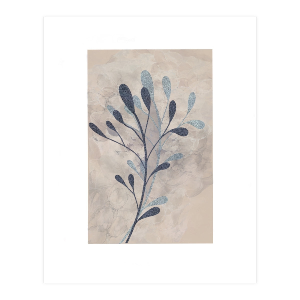 Leaf Beige and Blue Art Print (Print Only)