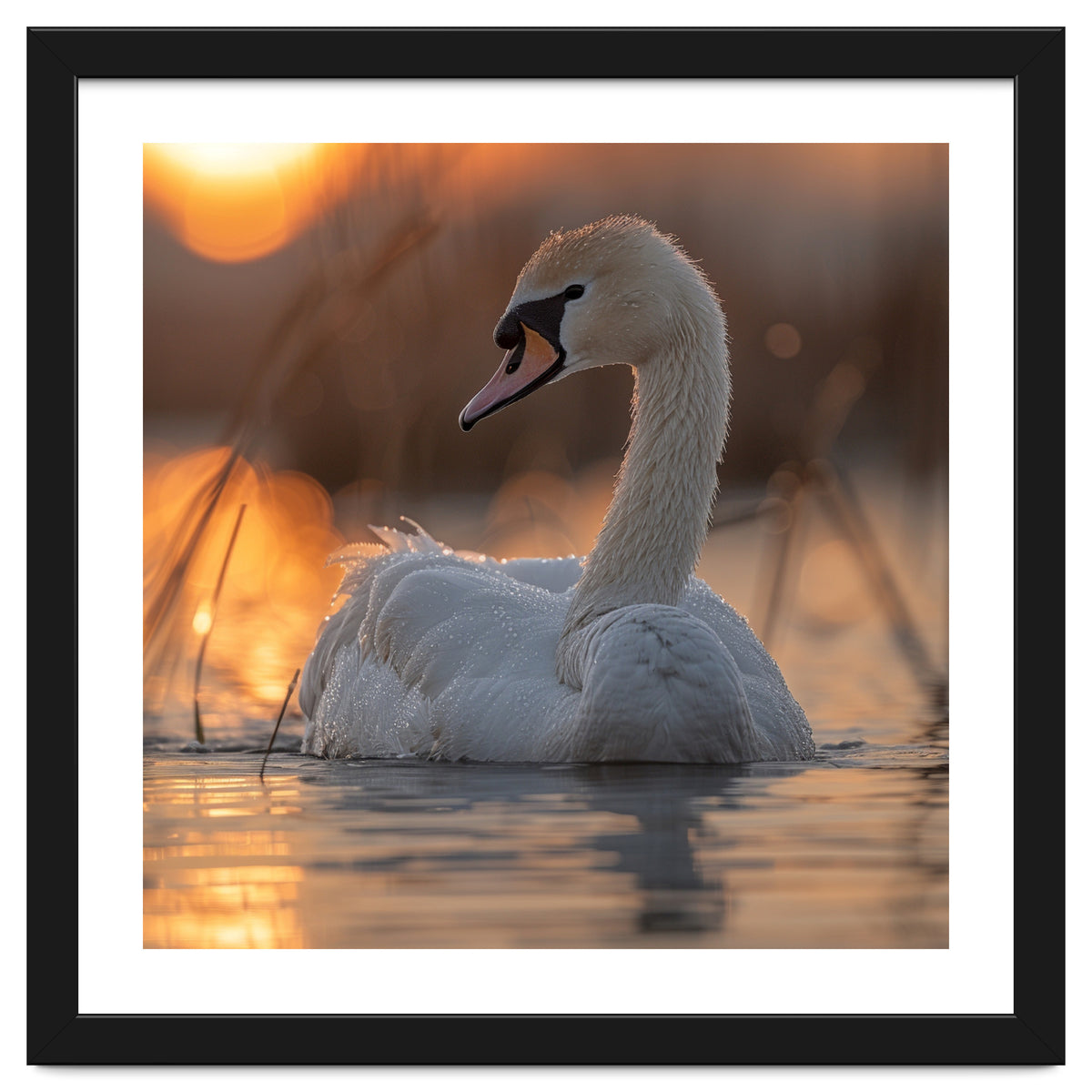 Majestic Swan Swimming At Sunrise Serene Water