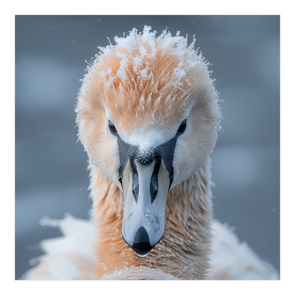 Majestic Swan Covered In Frost And Snow (Print Only)
