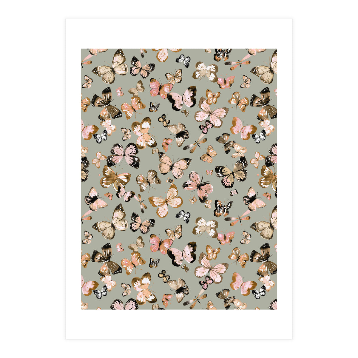 Flying Butterflies Gold Beige (Print Only)