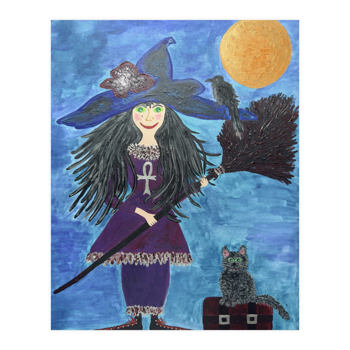 Cassandra, the Little Witch, with Merlin, the cat, and Circe, the Raven (Print Only)