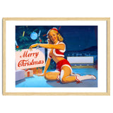 Pinup Girl In Santa Costume With Marry Christmas Sign thumbnail
