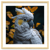Yellow Crested Cockatoo Portrait Autumn Leaves Dark thumbnail