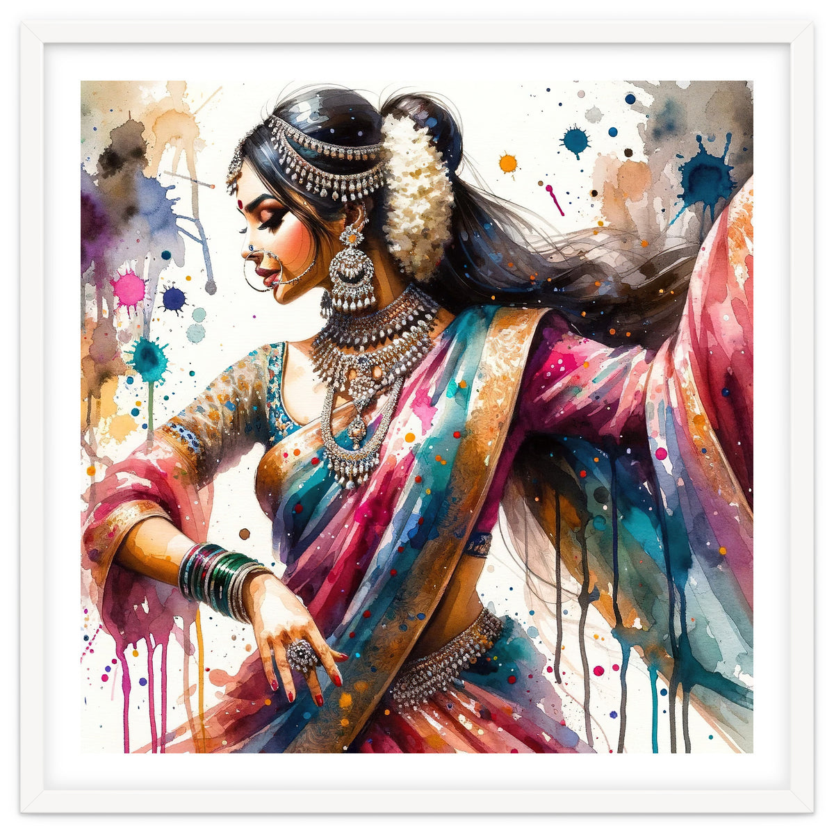 Hindu Woman Dancer With Jewelry And Sari