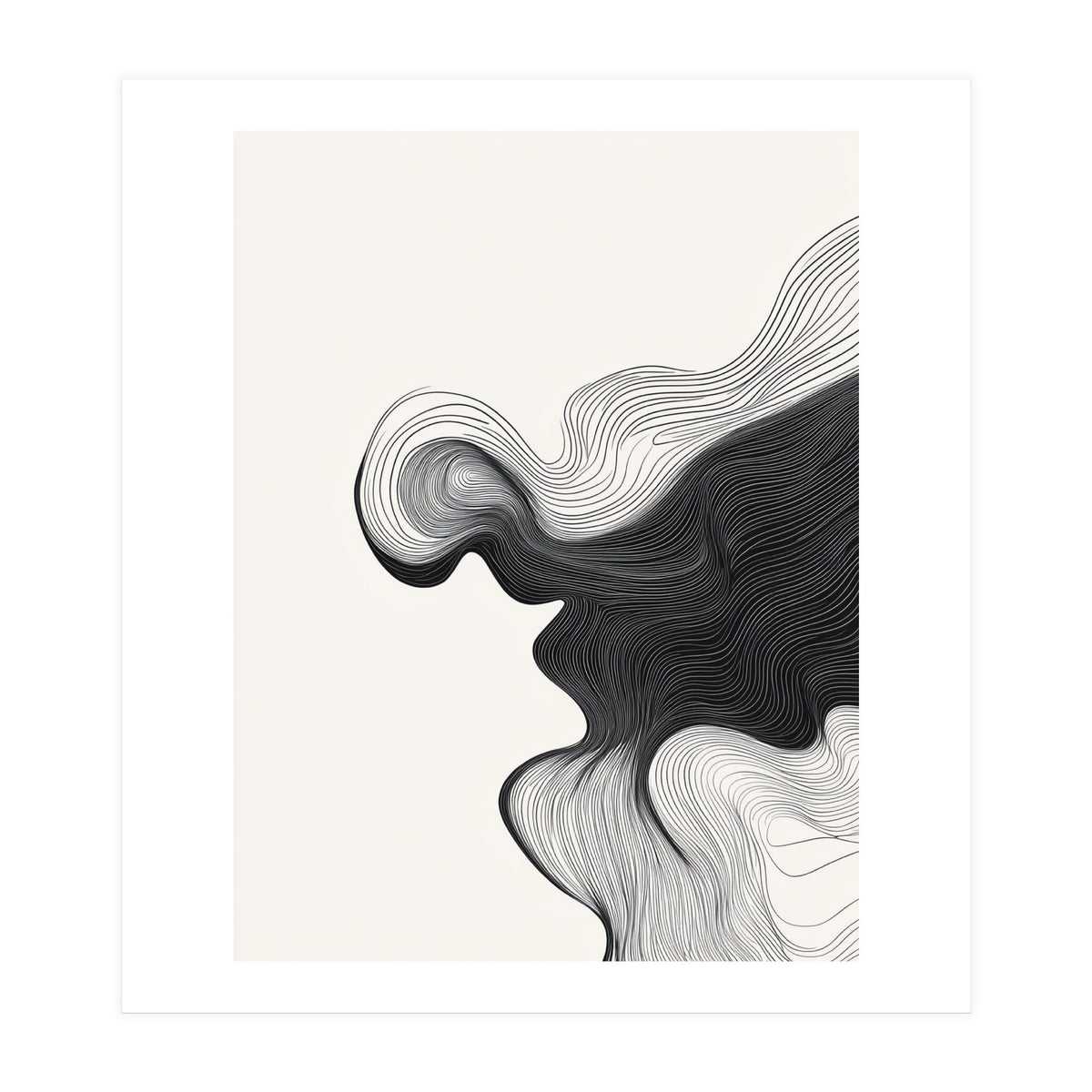 Abstract Black And White Wavy Lines Flowing Organic Shape (Print Only)