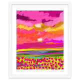 Two Suns, Pink Nature Painting Sky, Maximalist Landscape Pop Of Color Eclectic, Sunrise Sunset Meadow Boho Modern Contemporary thumbnail