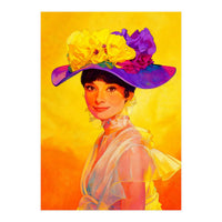 Audrey Hepburn Pop Art, Vibrant Floral Hat Portrait, Iconic Movie Star Illustration (Print Only)