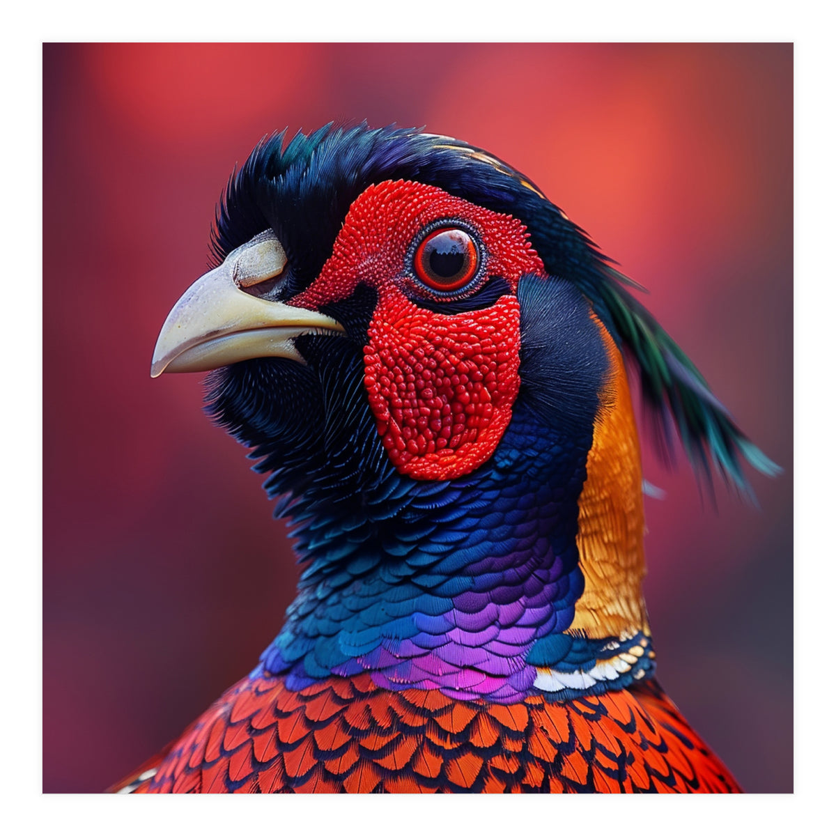 Close Up Pheasant Bird Head Detailed Feathers (Print Only)