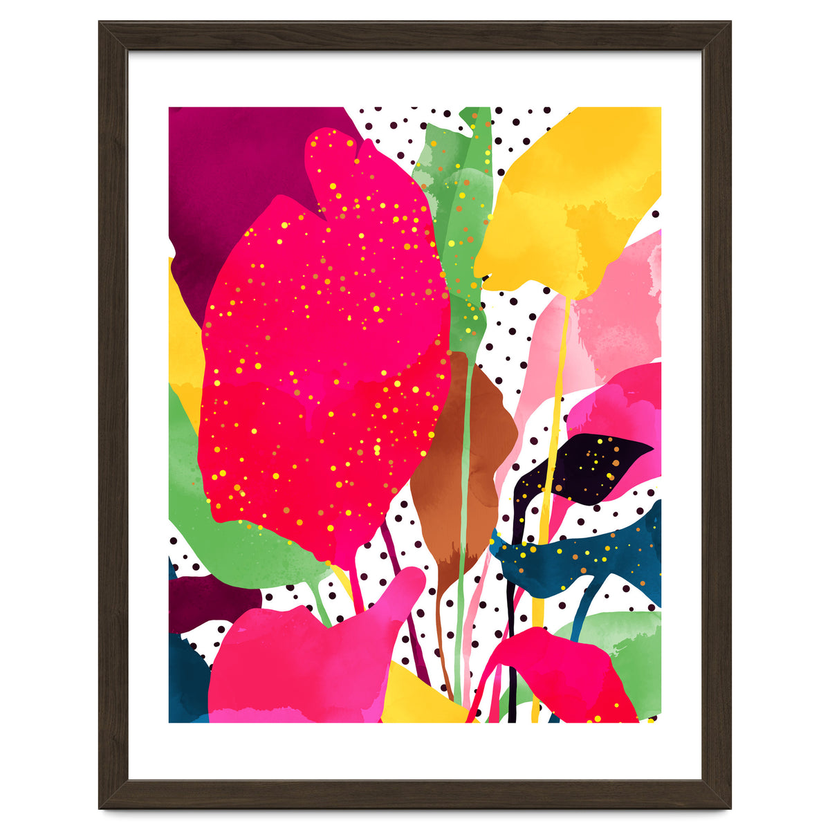 Modern Botanical, Nature Plants Tropical Jungle Garden, Eclectic Pop Of Color Glitter Gold Bohemian Graphic