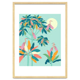 Drawn To The Moon, Stork Heron Flamingo Birds, Tropical Pastel Wildlife Forest Nature, Animals Jungle Bohemian Eclectic Fly thumbnail