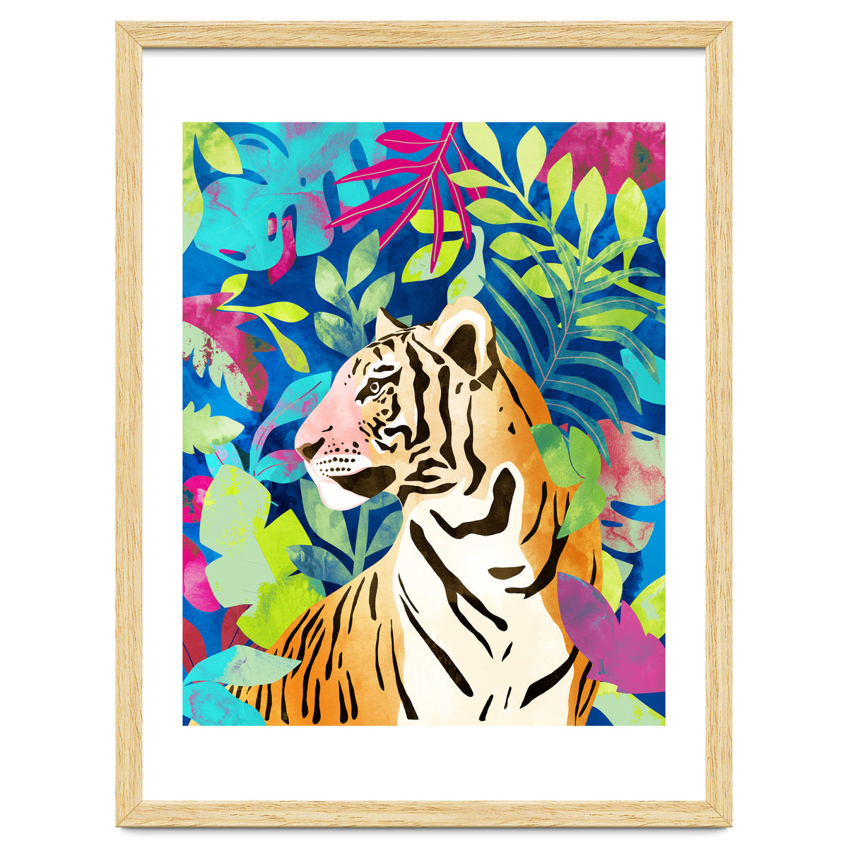 Tropical Tiger, Animal Jungle Watercolor Painting, Nature Travel Wild Botanical