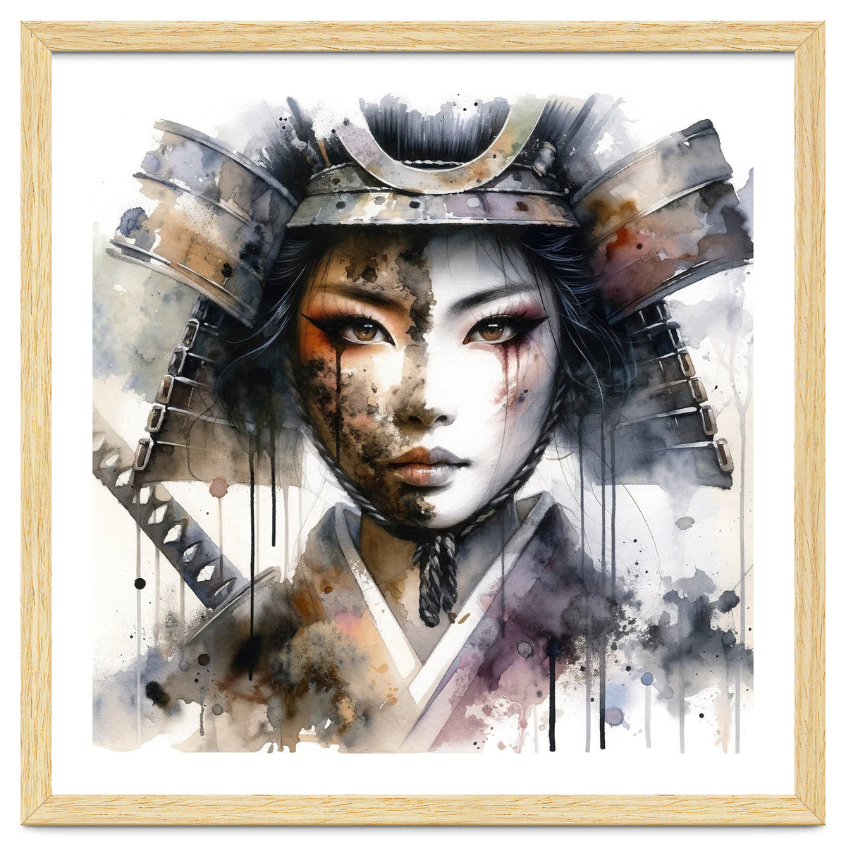 Ink Veil Asian Warrior Woman Portrait