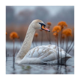 White Swan Swimming In A Lake With Reeds (Print Only) thumbnail