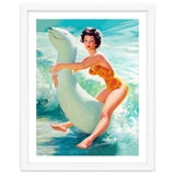 Happy Pinup Girl On The Beach Hugging Her Rubber Toy thumbnail