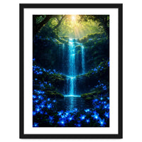 Ethereal Blue Waterfall: Magical Forest Oasis