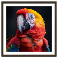 Scarlet Macaw Parrot Head Detailed Portrait Black