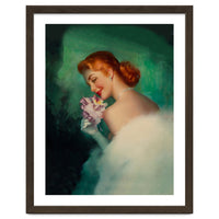 Portrait Of A Pinup Bride In White Dress And A Flower Boukuet