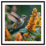 Hummingbird Feeding On Yellow Flowers Nectar thumbnail