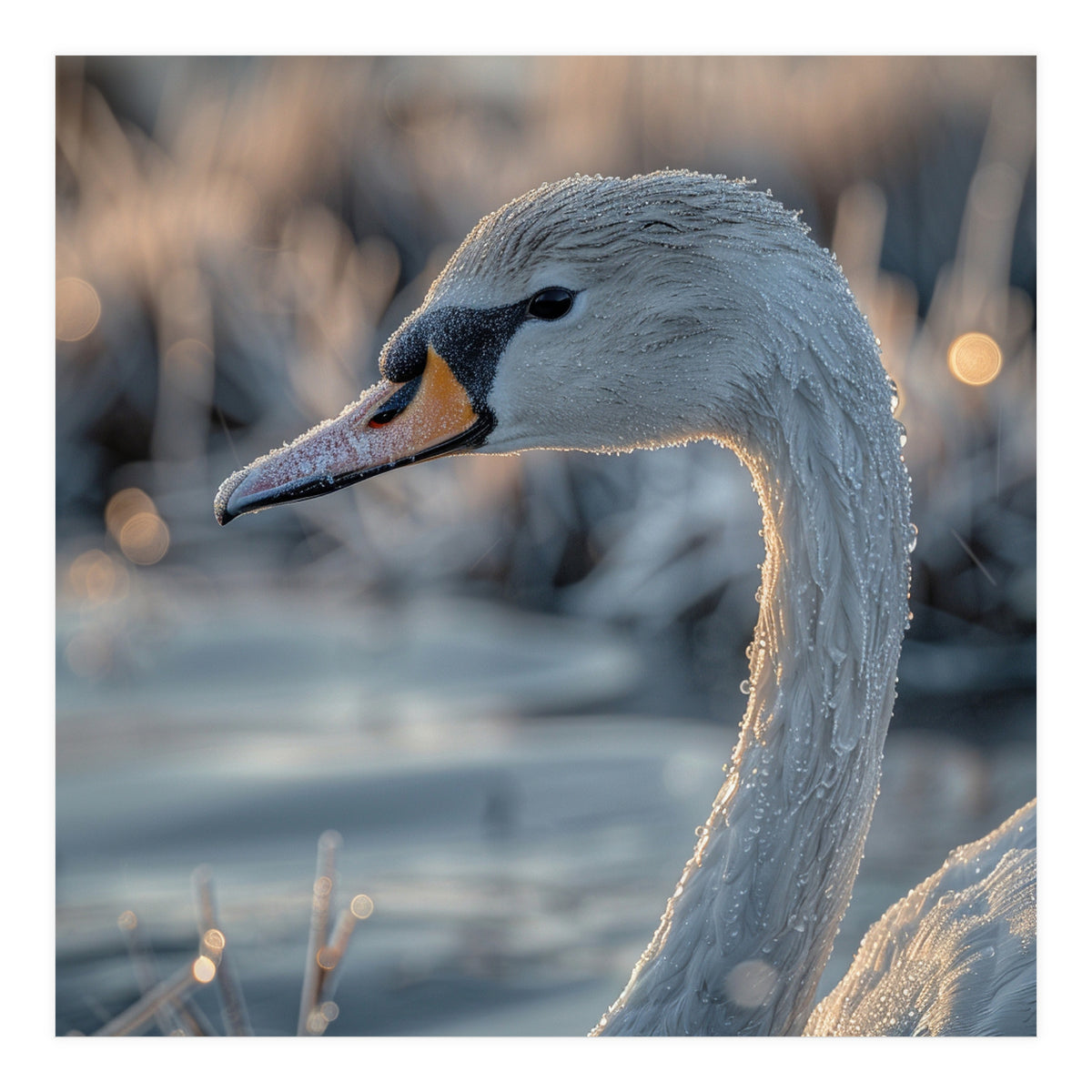 Close Up Of A Swan Covered In Frost (Print Only)