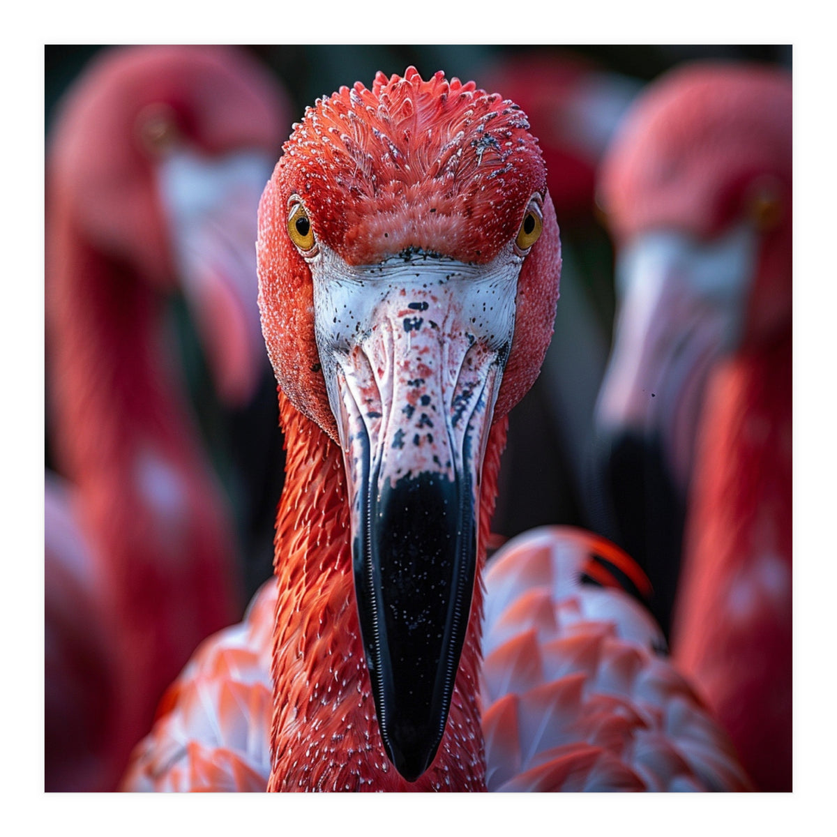 Close Up Of A Flamingo Bird Face, Pink Feathers (Print Only)