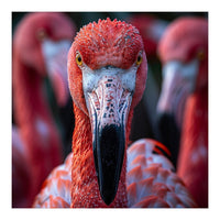 Close Up Of A Flamingo Bird Face, Pink Feathers (Print Only)