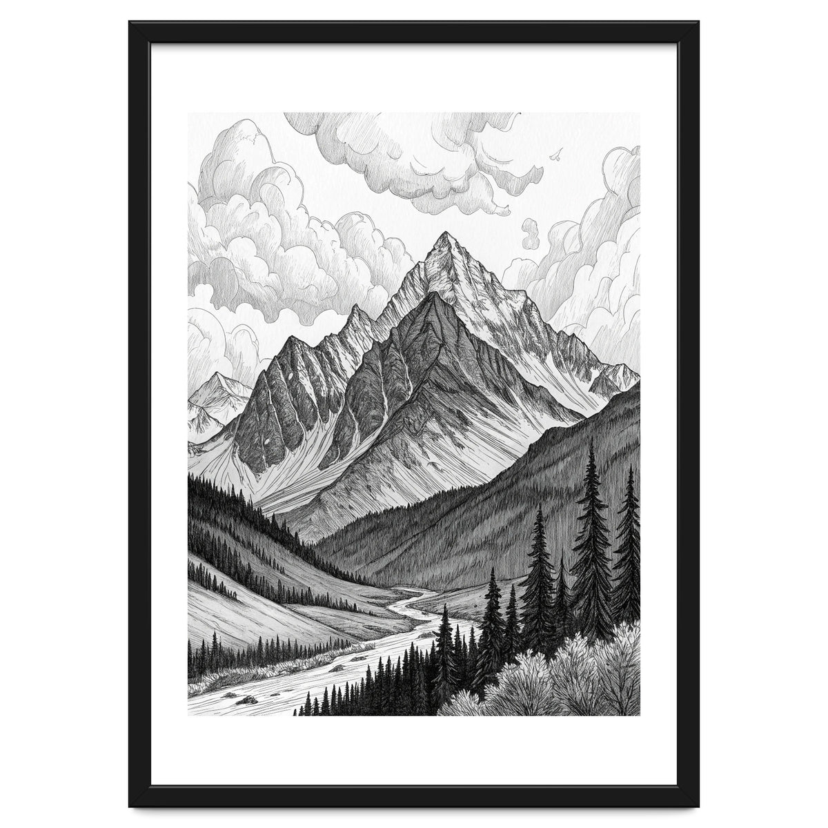 Majestic Alpine Mountain Range Sketch