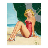 Sexy Pinup Girl On The Beach Under Big Sunshade (Print Only) thumbnail