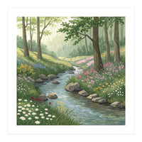 Vibrant Forest Stream Watercolor Painting (Print Only)