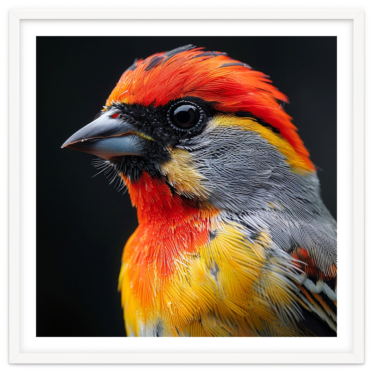 Close Up Of Colorful Bird With Red Orange Yellow Feathers