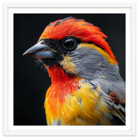 Close Up Of Colorful Bird With Red Orange Yellow Feathers
