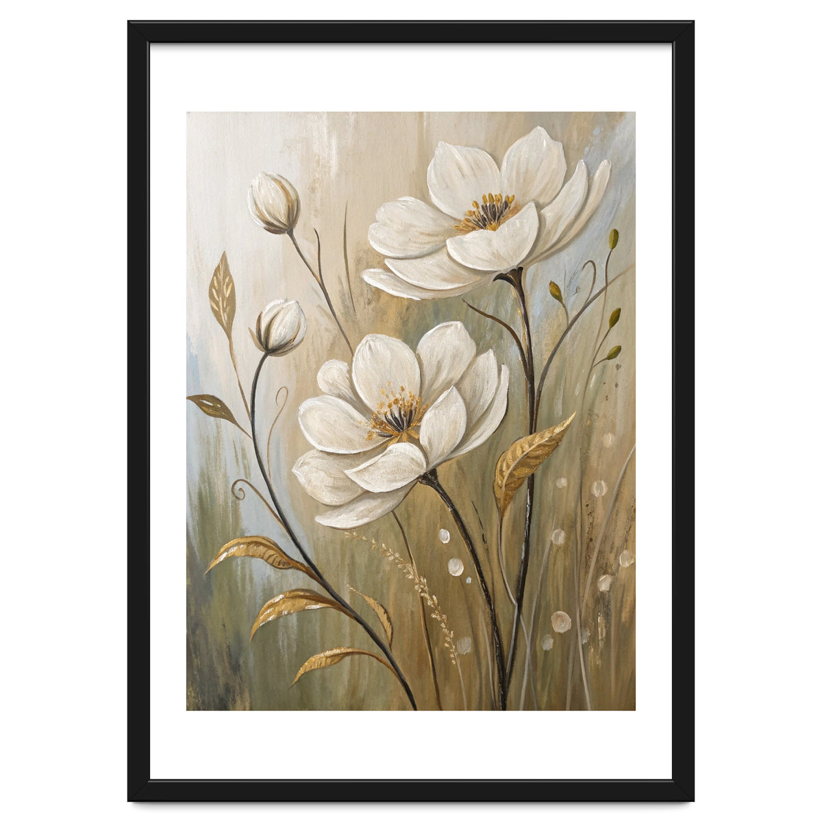 Elegant White Anemone Floral Oil Painting