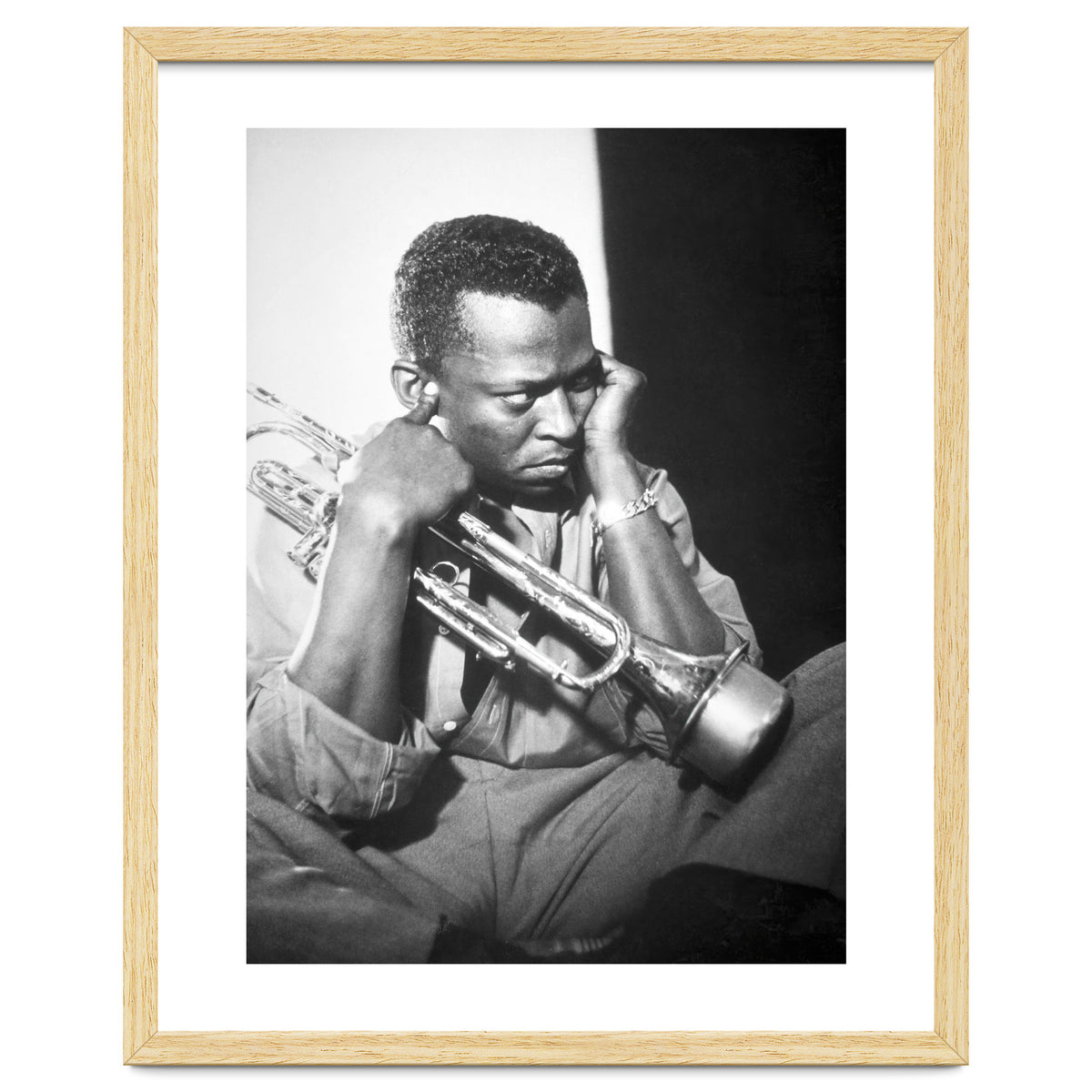 Jazz trumpeter Miles Davis early in his career playing in New York City, circa 1955.