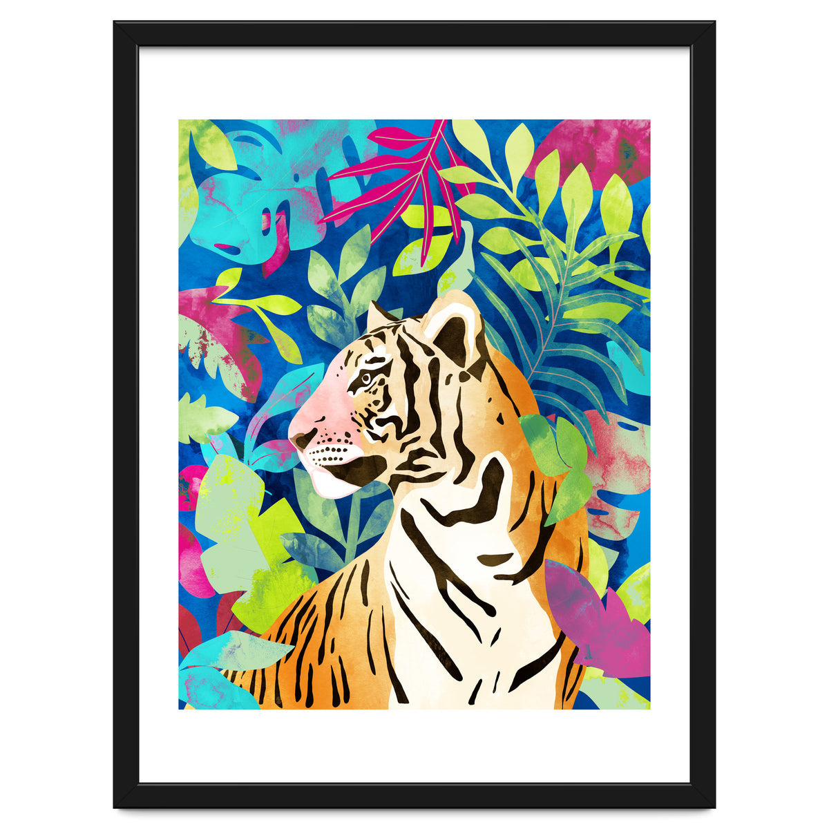 Tropical Tiger, Animal Jungle Watercolor Painting, Nature Travel Wild Botanical