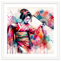Vibrant Geisha With Rainbow Hand Fan