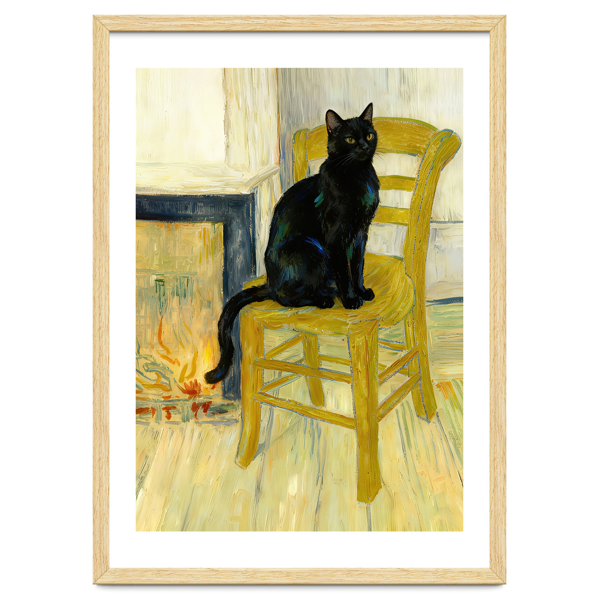 Black Cat on the Yellow Chair, Cozy Van Gogh Vintage Style, Cat at Eternity’s Gate