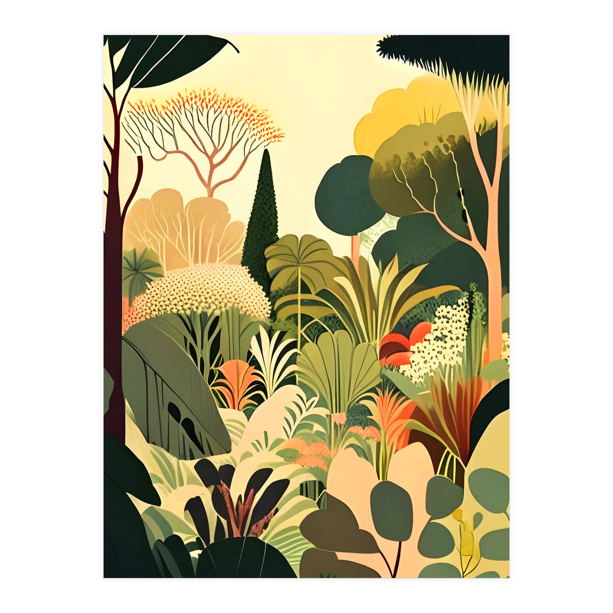 Pastel Garden, Botanical Nature Plants Jungle, Bohemian Eclectic Forest Illustration (Print Only)