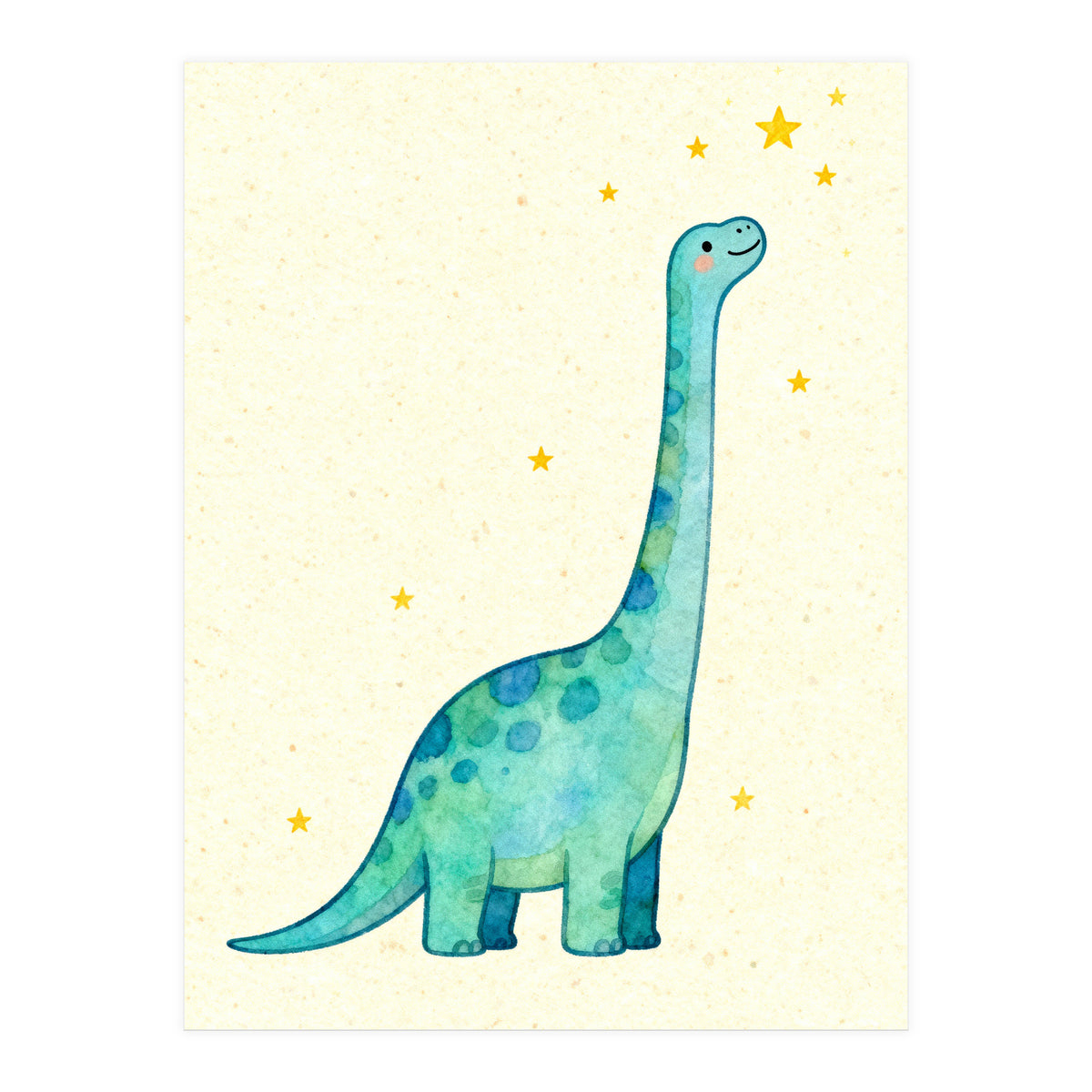 Cute Brontosaurus Watercolor Art, Whimsical Dinosaur Nursery Print, Starry Dino Illustration (Print Only)