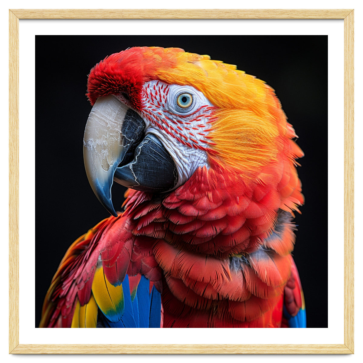 Scarlet Macaw Parrot Close Up Portrait Vivid Colors