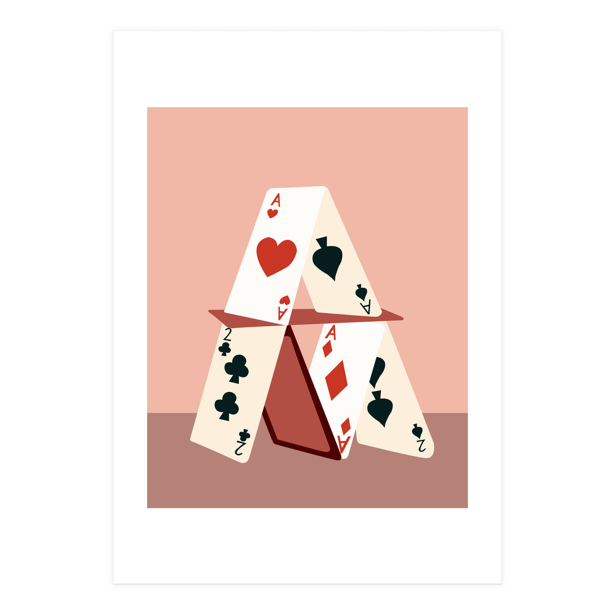 A House Made Of Cards, Relationship Concept Painting, Illustration Playing Cards, Spade Heart Eclectic Bohemian Contemporary (Print Only)