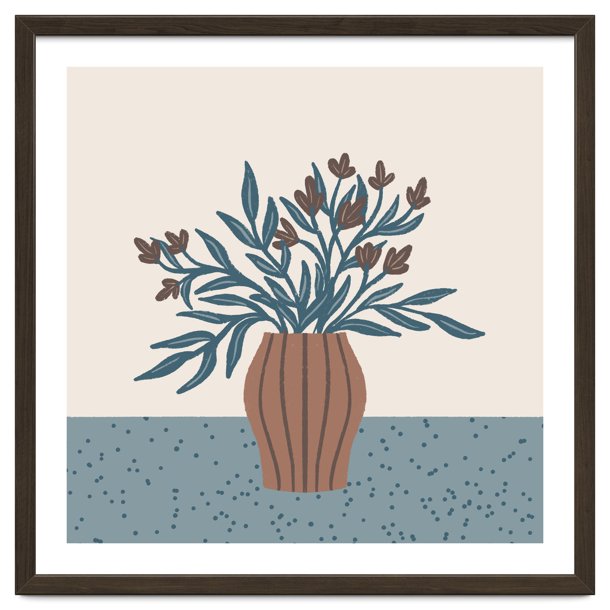 Brown Flowers in a Vase – Minimalist Floral Still Life