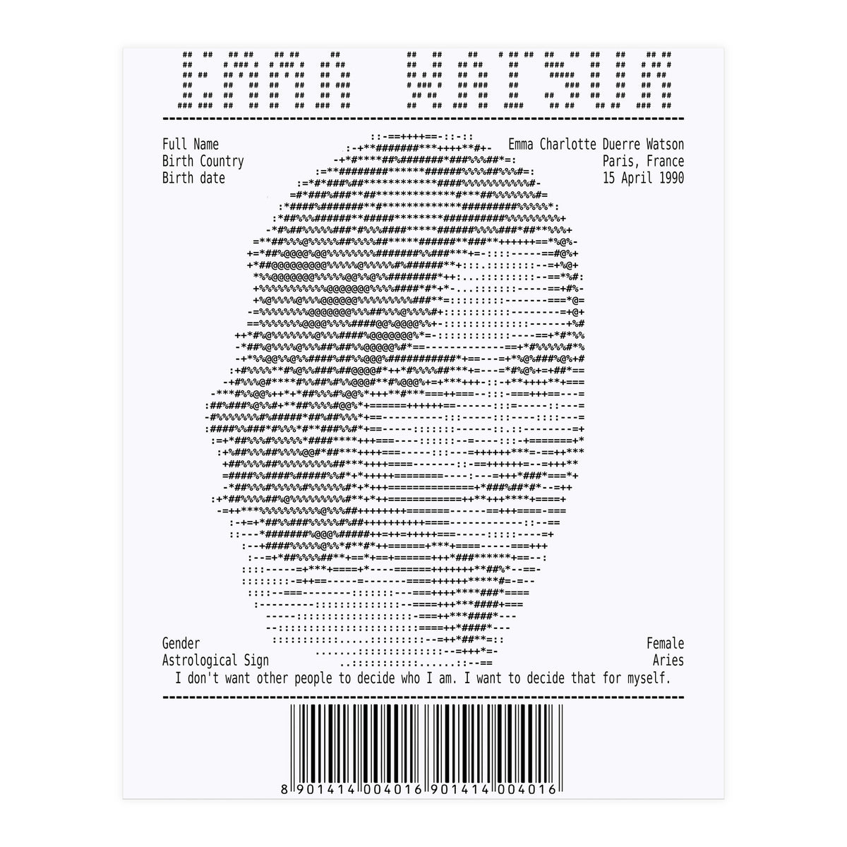 Receipt Art Emma Watson (Print Only)